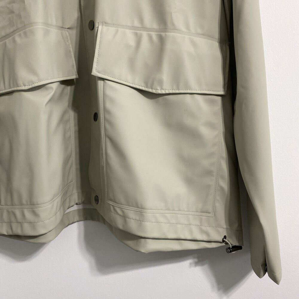 Rains Jacket Unisex Women's Men's L Cement Snap Front Short Hooded Coat NEW - Picture 5 of 16